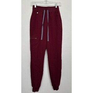 Figs Maroon Track Pants with Gray Drawstrings